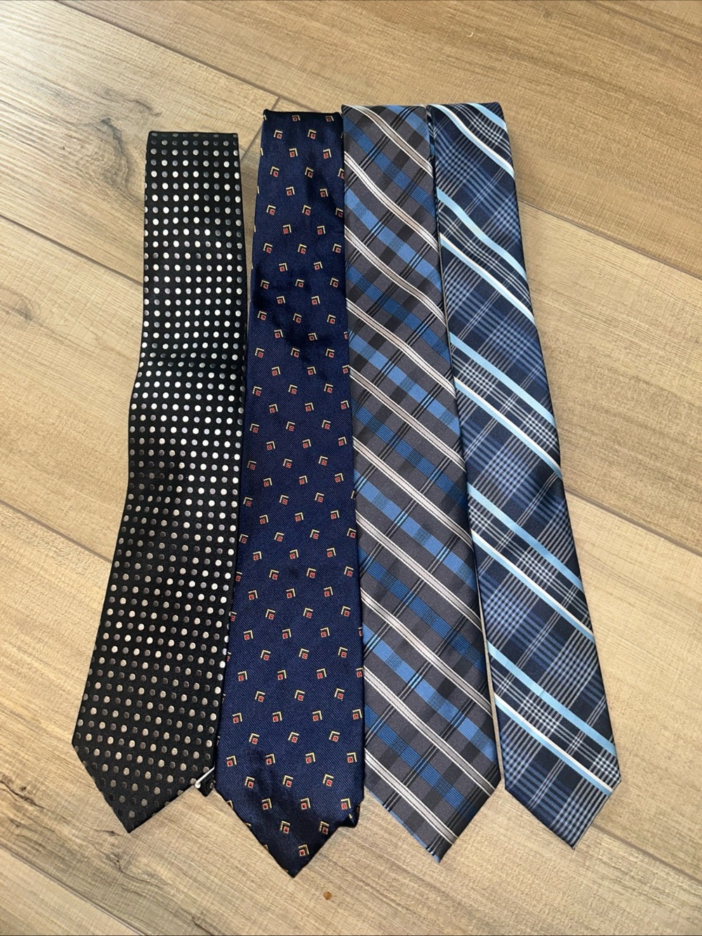 Lot Of Elegant Neckties Tartan Plaid Geometric And Polka Dots Blue Silver CEO